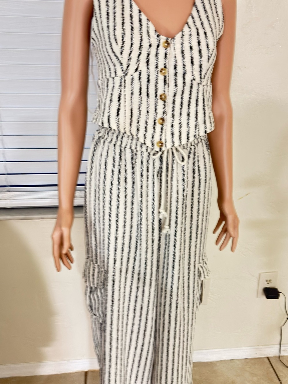 No Boundaries Black and White Striped Backless Maxi Dress